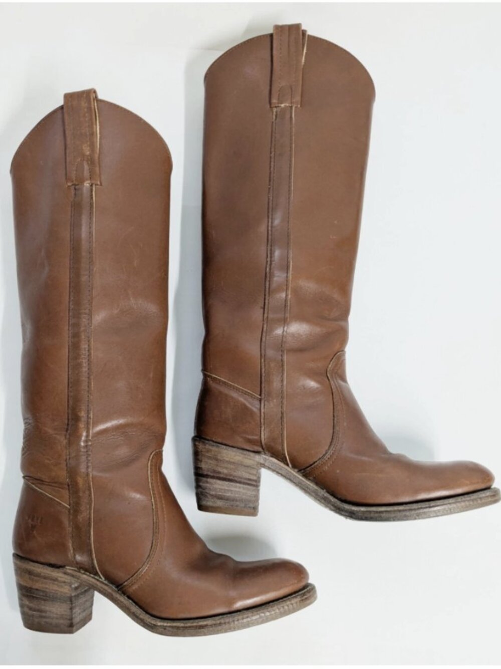 VINTAGE 1970s Frye Campus Boho Doll Cognac Brown Leather Knee High Cowboy Boot